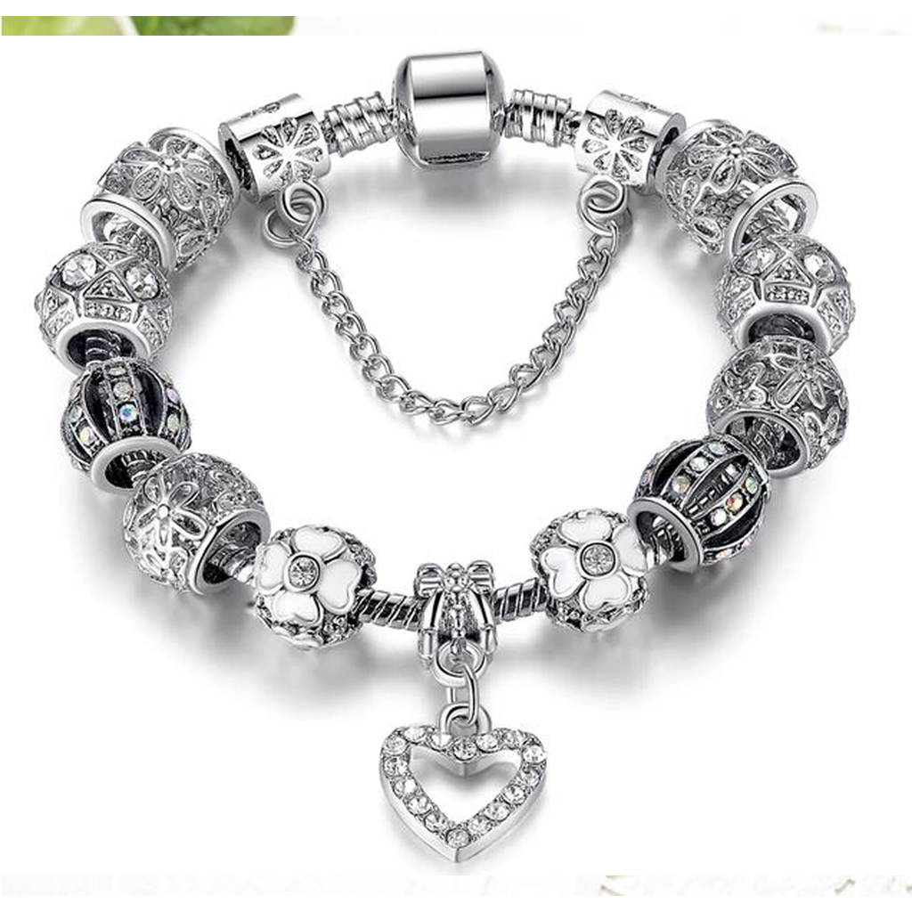 Silver Heart Charm Bracelet (Ships from USA)